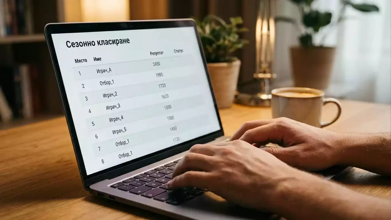 Лаптоп с обобщена ранкинг таблица за сезонна квалификация на топ 8