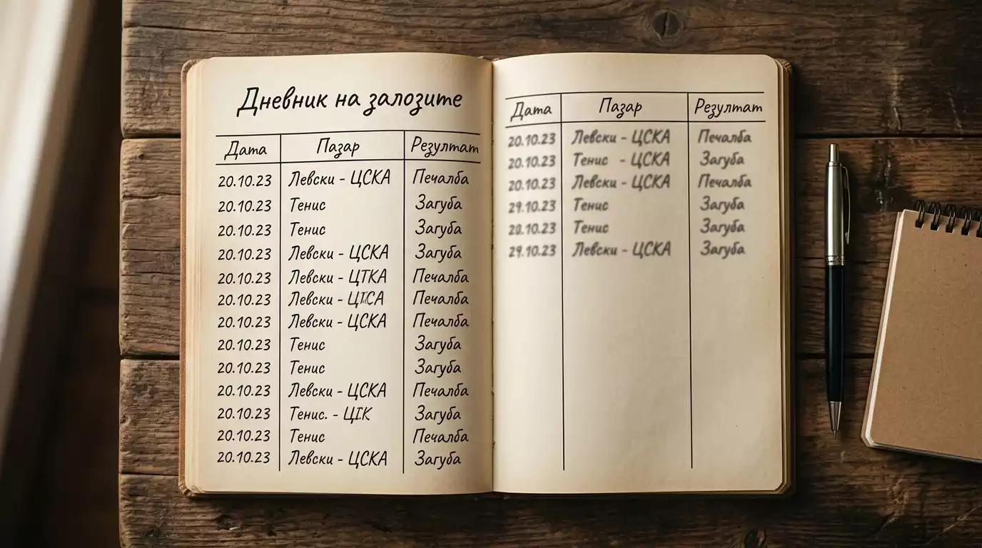 Отворен дневник за залози с подредени колони и резултати по дати