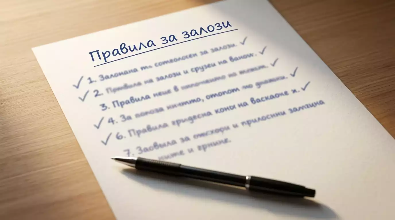 Списък с лични правила за залагане, написан ръчно на лист хартия