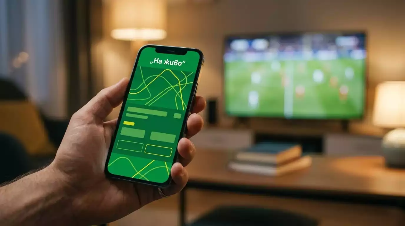 Смартфон показва in-play интерфейс с обновяващи се коефициенти