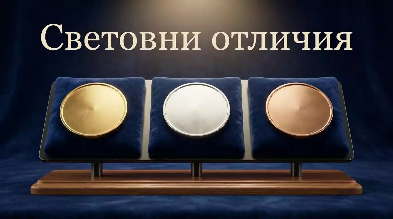Подиум с медали за световни шампиони в дисциплините бадминтон